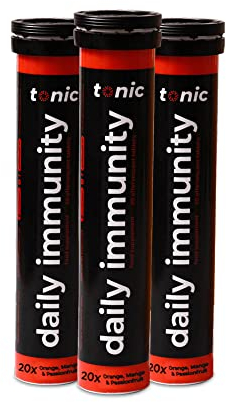 Tonic Health Daily Immunity Tablets - 4-in-1 Effervescent Multivitamins, Minerals & Phytonutrients - Vitamin D, Vitamin C and Zinc - Vegan, No Sugar- Max Strength Tablets, Orange & Mango, 60 Count