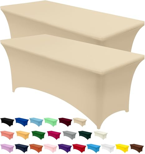 Utopia Kitchen Spandex Table Cloth 2 Pack [6FT, Champagne] Tight, Fitted, Washable and Wrinkle Resistant Stretch Rectangular Patio Table Cover for Event, Wedding, Banquet & Parties [183Lx76Wx76H] cm