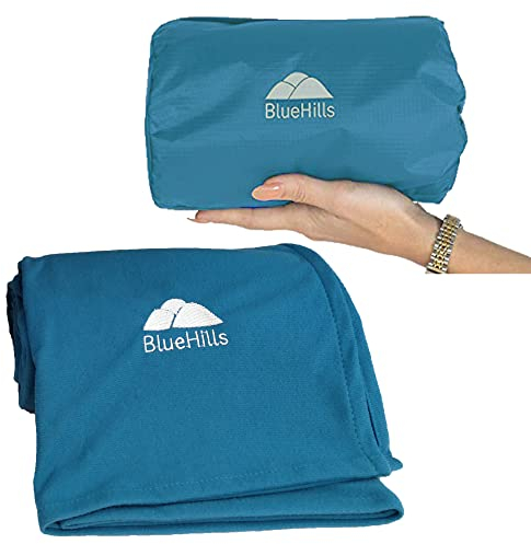 BlueHills Coperta da viaggio ultra compatta in custodia portatile Premium morbida grande coperta per aereo, essenziale per auto, aereo, treno, hotel, Layover pavone, foglia di tè, C004