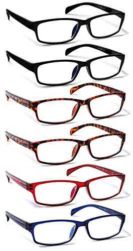 COJWIS Lesebrille 6 Pack herren und Damen Qualität Feder Scharnier Blaulichtfilter Leser Brille(6 Farbe Mischen-1, 1.00)