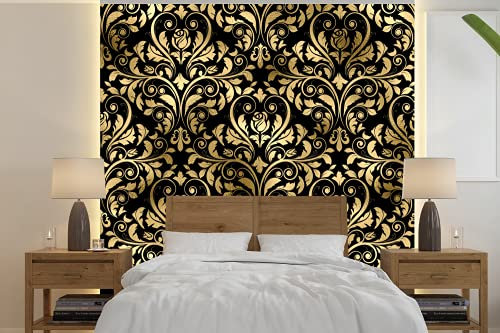 Selbstklebend Tapete Wandpapier Wandaufkleber Fototapete Tapeten Wanddeko 280x280 cm Muster - Barock - Gold - Schwarz