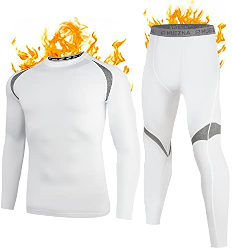 Sous-vêtements thermiques pour homme, sous-vêtements fonctionnels, sous-vêtements de ski, longs et respirants, sous-vêtements thermiques, ensemble de pantalons thermiques en laine douce, Blanc., L