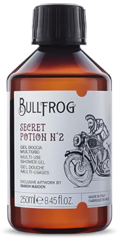 Bullfrog - Secret Potion No.2 Multi-Purpose Shower Gel: Body, Face and Hair Cleanser, 91% Natural, Spicy Amber Fragrance, Made in Italy, 250 ml