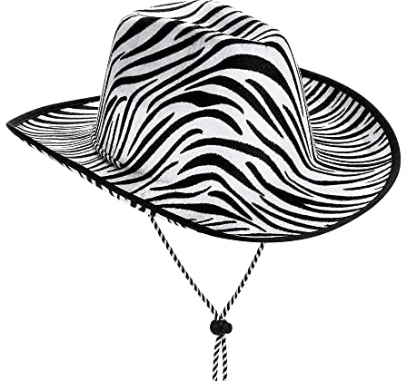 Felcia Damen Cowboyhut mit glänzender Dekoration Niedlich Rosa Urlaub Anpassen Breite Krempe Fisch Eimer Hut für Date Weihnachten Party, zebra, Einheitsgröße