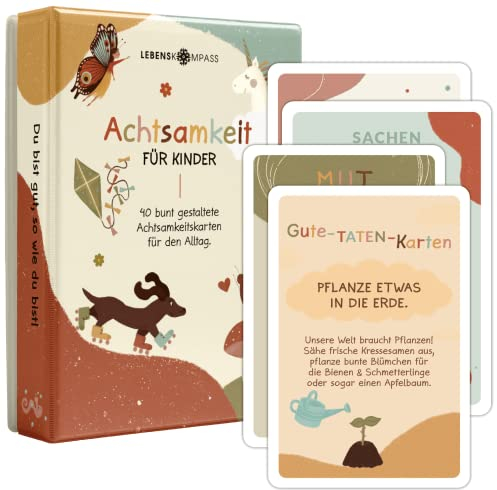 Lebenskompass Affirmationskarten Kinder - 40 Achtsamkeitskarten für Kinder für positives Denken, Selbstliebe, Mut und Dankbarkeit