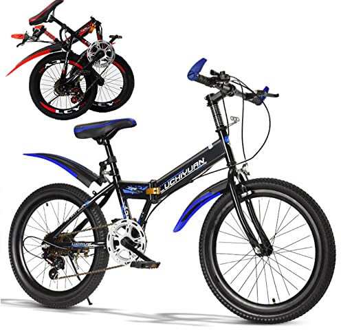 Faltrad-Klapprad für Erwachsene Discbremse Faltfahrrad 6 Gang Kettenschaltung Folding City Bike Rahmen Aus Kohlenstoffstahl Für 6-15 Jahre,Black,24inch