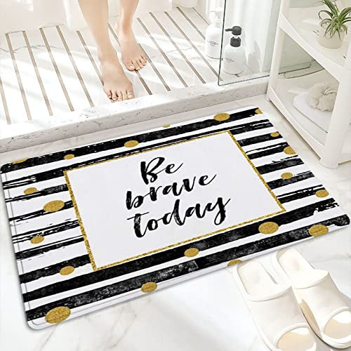 Badematte, rutschfest Waschbar Badezimmerteppich 60x100 cm,Schwarz Be Brave Today Texturen motivieren mot,Badvorleger mit Wasserabsorbierenden, Weichen Mikrofasern für Badewanne, Dusche und Badezimmer