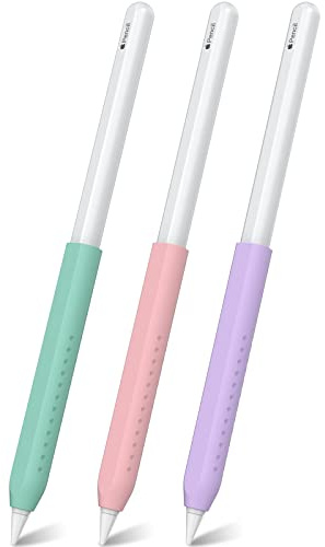 NIUTRENDZ 3 Pack Silicone Grip for Apple Pencil 2nd Generation & Apple Pencil (USB-C) Grip Ergonomic Design Protective Case Cover Sleeve (Mint Green + Pink + Purple)