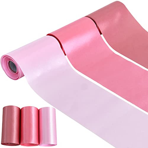 TONIFUL 3 Rolls 4 Inch Wide Ribbons, Dusty Pink, Rose Gold, Light Pink Satin Ribbons Set for Cutting Sewing Wedding Birthday Baby Shower Party Decoration, Chair Sash Table Runner Outdoor Yard