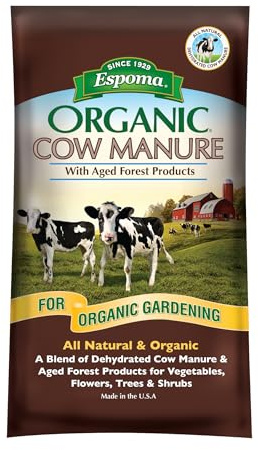Espoma Organic Cow Manure with Aged Forest Products - 1 Cubic Foot Bag. Soil Amendment & Fertilizer for use When Planting Vegetables, Flowers, Trees & Shrubs.