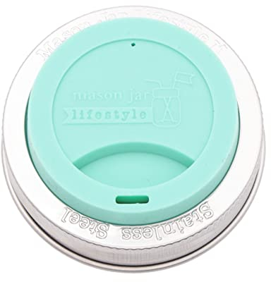 Mason Jar Lifestyle Silikon-Trinkdeckel mit rostfreien Edelstahlbändern (2 Stück, Aquamarin, normale Öffnung)