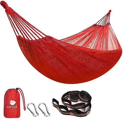 Anyoo Hamaca Grande Neto 320 x 150 cm, con Malla Fresca y Transpirable y Correas para Árboles, Ideal para Camping al Aire Libre, Jardín, Patio, Senderismo, Viajar con Mochila