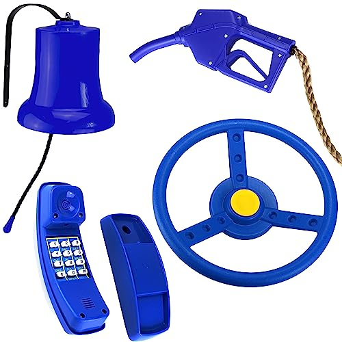Set für Spielturm Zubehör Blau Lenkrad Glocke Telefon Zapfpistole für Tankstelle Polizei