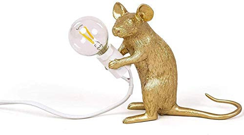 Mouse Table Lamp Mouse Lamp Reading Lamp Bedside Lamp Resin Chandelier LED Pendant Light DIY Decorative Hanging Light E27 Lamp Holder (1.5 M Wire, with Plug) Art Mouse Lamp,Gold,A Needed Made in China
