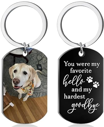 Porte-clés personnalisé en acier inoxydable avec texte photo personnalisé, pendentif simple et double face, plaque d'identité pour chien, porte-clés photo (Noir)