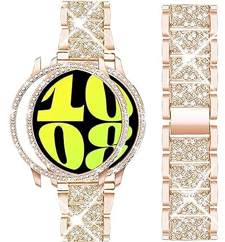 Mosonio Compatibile con Samsung Galaxy Watch 6 Band 40 mm, 20 mm, cinturino in metallo con custodia da 40 mm, da donna (oro rosa, 40 mm)