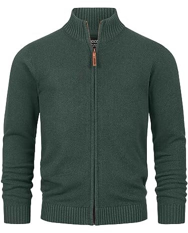 Indicode Herren INLut Strickjacke mit Stehkragen und Reißverschluss | Cardigan Feinstrickjacke für Männer Army, M