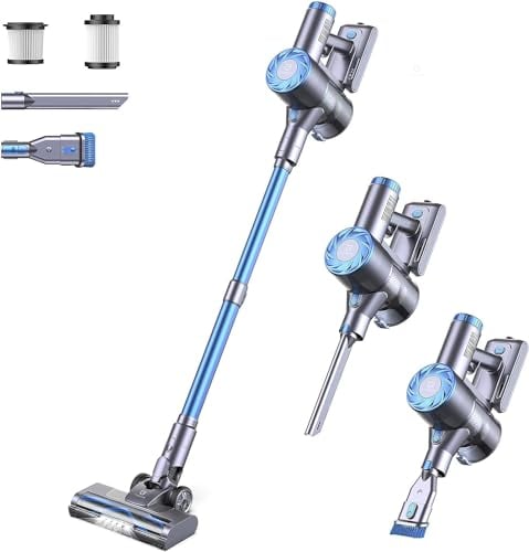 Greenote Aspiradora inalámbrica de 21000 Pa, aspiradora inalámbrica ligera con soporte de pared y cepillo LED, hasta 45 min, ultra silencioso, inalámbrico para suelos duros, alfombra, pelo de animales
