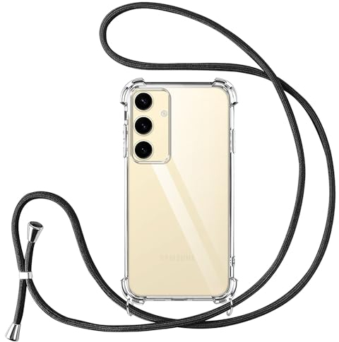 Vauki Coque pour Samsung Galaxy S24 avec Cordon de Collier,Silicone Transparent TPU+PC Bumper Protection Étui Lanyard avec Sangle Réglable Chaîne Case pour Samsung S24