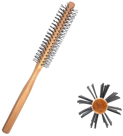 GBTUPOKW Runde Haarbürste aus Holz, Holzgriff, Stylingbürste, Nylonborsten, runde Styling-Haarbürste, runder Kamm, Quiff-Roll-Kreis-Haarbürste für Damen und Herren, lockiges, glattes Haar