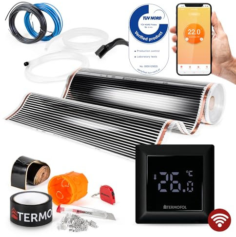 Termofol Elektrische Fußbodenheizung Heizfolie 230V mit Thermostat H6 WIFI Schwarz - Leistung 80 W/m2 - Oberfläche 28m² - Fussbodenheizung Elektrisch Komplettset fur Fußboden Wand oder Deckenheizung