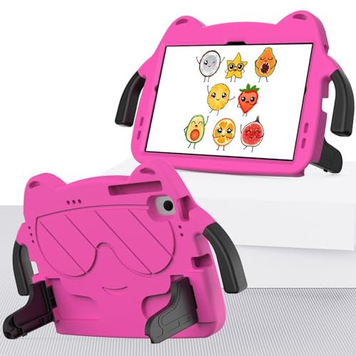 Compatible con Lenovo Tab M10 Plus 3ª generación de 10.6 pulgadas TB-125FU/128FU/128XU Funda para niños, ligera EVA + PC, a prueba de golpes, con asa + correa para el hombro (rojo rosa)