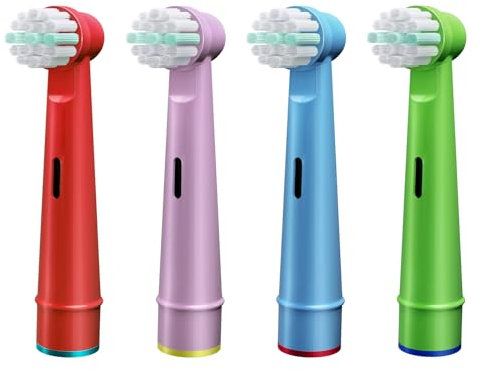 Genkent, 4 Stück Kinder-Zahnbürstenköpfe, kompatibel mit Braun Oral B Kinder-Elektrozahnbürsten, extra weiche Borsten
