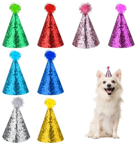 8 Stück Hunde Geburtstag Hut mit Bommeln Haustier Geburtstagshut Party Dekorationen Mehrfarbige Hundehüte für Hundegeburtstag Niedliche Katzen Geburtstag Hund Hüte für Welpen Kätzchen Partyhüte