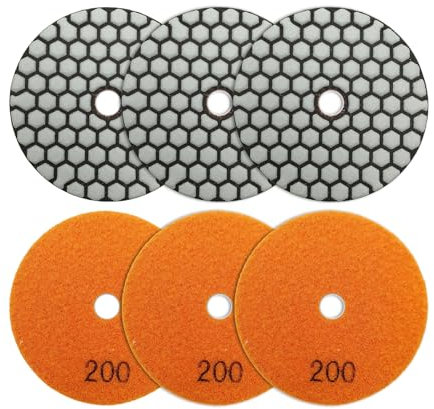 SHDIATOOL Dry Diamond Polishing Pads - Grit 200 100MM Concrete Diamond Sanding Discs Marble Granite Stone polishing 6pcs