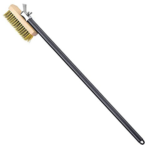 Pizzasteinbürste – Schaber mit Borsten und Bambusgriff, Backsteine reinigen | Zubehör für Pizzaöfen im Freien Pizzabürste mit Messingborsten, Pizzasteinreiniger mit Naturborsten, Ofensteinschrubber,
