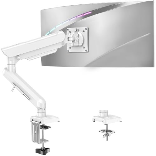ELIVED Single Arm Monitor Desk Mount for 13-32 inch Screen, Tool Free Height Adjustable Gas Spring Arm, Gaming Monitor Arm Holds 2-9kg, VESA 75 & 100mm, C-clamp & Grommet Options, Freelift Pro White
