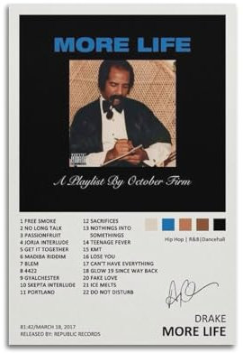 Aubrey Drake Graham More LifeAlbum-Cover-Poster, Musik-CD-Cover, Wandposter, Druckmaterialien, Innenbürobereich, Dekoration, Malerei, Kunstposter, Leinwanddrucke, ungerahmt, 30 x 45 cm, ungerahmt