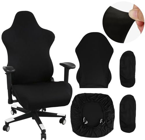 JIANGZHIB 4 Pièces Housse Chaise Gaming, Housse de Chaise Noir, Extensible Amovible Lavable avec Accoudoirs Housse Chaise, Gaming Chair Housses pour Chaise D'ordinateur, Chaise Gamning, Fauteuil