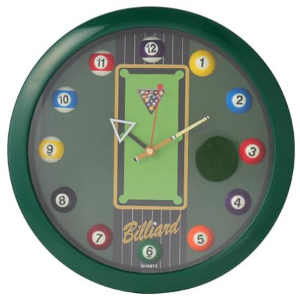 Fenteer Billard-Poolkugel-Wanduhr, 11,6 runder Queue-Zeiger, dekorative Billardtisch-Zimmer-Wanduhr, Wanddekoration für Club, Billardhalle, Bar, GrÜn