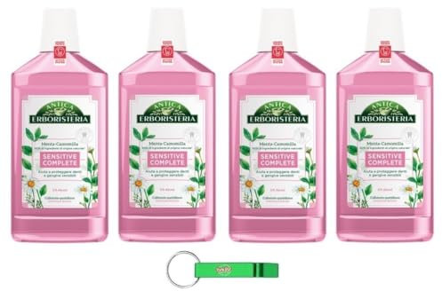 4x Antica Erboristeria, Collutorio Sensitive Complete, Tägliches Mundwasser für empfindliche Zähne und Zahnfleisch, Minze und Kamille,500ml + Beni Culinari Kostenloser Schlüsselanhänger