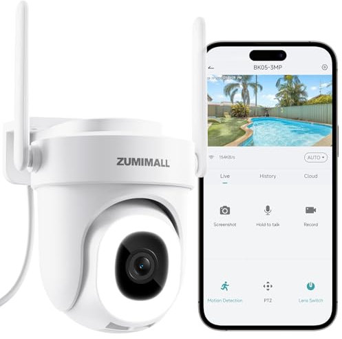 ZUMIMALL 3MP Überwachungskamera Aussen, 355°/90° Schwenkbar Kamera überwachung aussen, 2,4GHz/5GHz Dualband, Farbnachtsicht, KI-Erkennung, PIR Bewegungsmelder, Personen/Autoerkennung