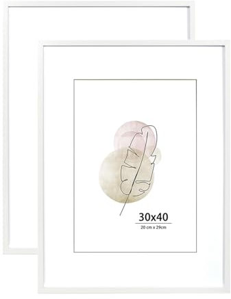 KAIWIN Bilderrahmen 30x40 cm Weiß Holz Fotorahmen 2er SetHolzrrahmen mit Passepartout zum aufhängen Benutzt für Wohnzimmer, Schlafzimmer, Arbeitszimmer, für Fotos, Kunstwerke und Poster