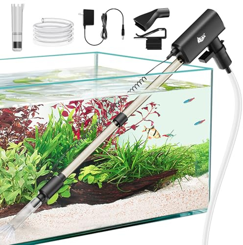 AQQA Aquarium Wasserwechsel,20W Elektrisch Aquarium Mulmsauger mit 4-stufig Einstellbarer Saugkraft, Aquarium Kiesreiniger für automatischen Wasserwechsel, Schmutzentfernung und Sandreinigung