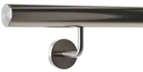 TIBU Handlauf Aluminium Edelstahl Optik 30-600cm Wandhandlauf Treppe gewinkelte Edelstahlhalter, Länge 100 cm mit 2 Halter und gerade Kappe