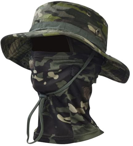 Besforta Camo Boonie Sonnenhut mit Balaclava Gesichtsmaske UV-Schutz Fischerei Hut Eimer Hut für Jagd Wandern Militärische Taktische Safari