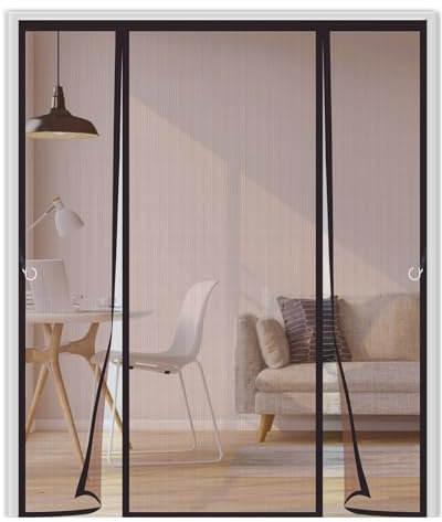 Moustiquaire Porte Magnétique 195x210cm,Maille Ultra Fine, Double Ouverture Latérale, Fermeture Automatique, Facile à Installer,Rideau Moustiquaire Magnétique pour Balcon,Marron