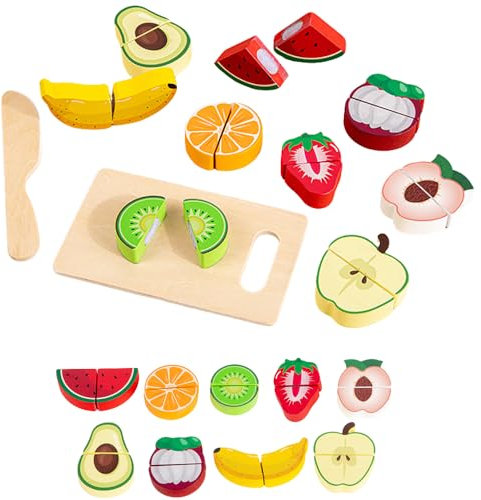 Wooden Cutting Fruits Food Toys Play Food Sets for Children Kitchen 12PCs Educational Learning Toy Kitchen Pretend Wooden Fruit and Veg Toys Girls Birthday Gift for Age 3+