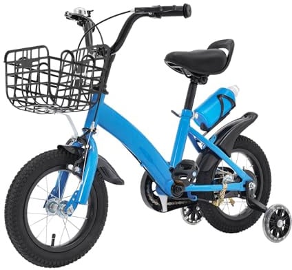 DAOHHFO 12 Zoll Kinderfahrrad für ab 2-5 Jahre Mädchen & Jungen, Höhenverstellbar Kinderfahrräder mit Körbchen, Stützräder & Becher, Kinder Fahrrad für Sport und Fahrradtraining Geeignet