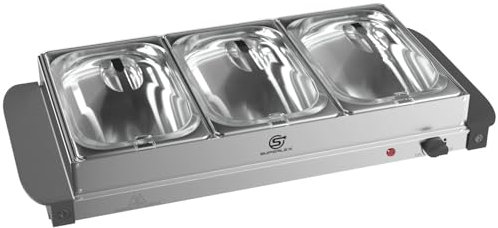 SUPERLEX 3 Pan Electric Food Warmer & Buffet Server - 3 x 1.5 Litre Stainless Steel Pans with Lids, 200W, Keep Food Hot