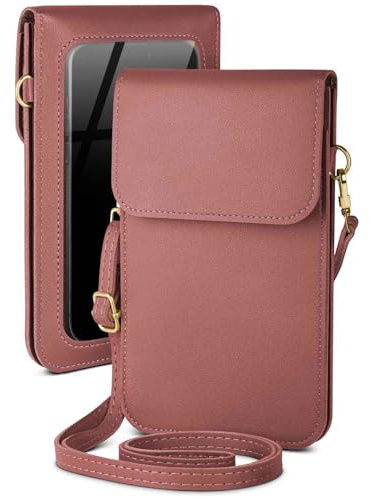 moex Handytasche zum Umhängen für Samsung Galaxy S25 Edge kleine Handtasche mit Handyfach und Sichtfenster, 2 extra Fächer Mini PU Leder Handy Umhängetasche Damen CitySling, Rosa