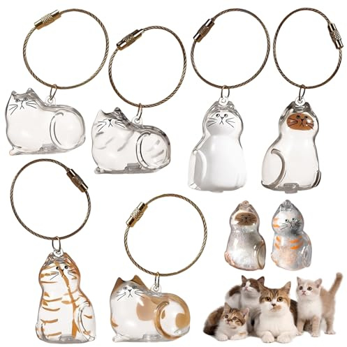 KutaKuta Schlüsselanhänger mit Katzenhaar, 6 Stück, transparent, Katzen-Schlüsselanhänger, einzigartiges Haustier-Gedenk-Katzen-Schlüsselanhänger, Haustierzubehör, Tierhaare, Andenken zum Sammeln von
