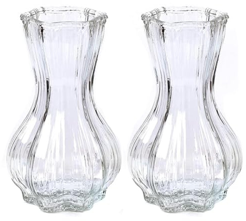 Fegtrtyoa Glass Vase Set of 2 with Ribbed Design for Home Decor, Living Room,Wedding Table Centerpieces Vases for Flowers