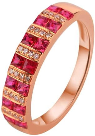 Lirzxin Anello Semplice Argento 925, Anelli Matrimonio Donna Elegante Fila Brillante Rubino Rosso Sintetico da 0.77ct e Moissanite Anelli per Fidanzata, Sposa Oro Rosa Misura 12