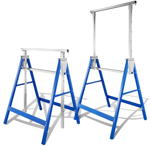 Jaxguom Arbeitsbock 2er set Höhenverstellbar 7-stufig (80-130cm),Gerüstbock 400kg pro paar Traglast Klappbock Böcke klappbar für Haus, Werkstatt und Garten,blau