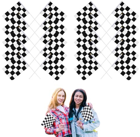Mini Bandera de la Mano, 20 Piezas Bandera Cuadros Pequeña, Banderas de Carrera a Cuadros, para Decoraciones de la Copa Europea, Eventos Deportivos, Celebración, Desfile, Día Nacional, Fiesta